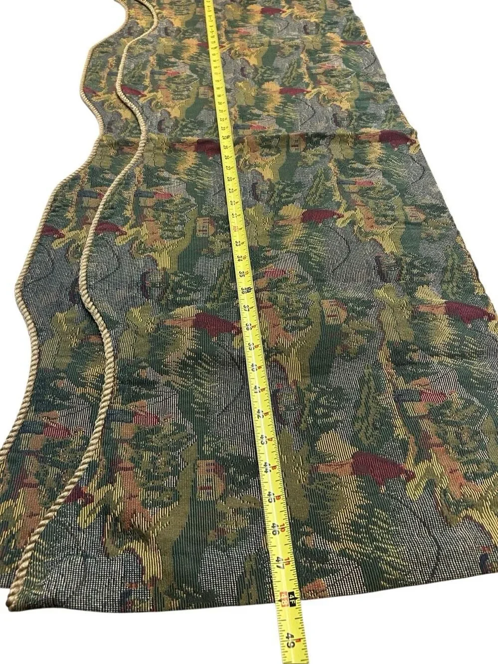 Vintage Tapestry Scalloped Window Valance Fly Fishing Cabin Lodge Rope Trim Pair